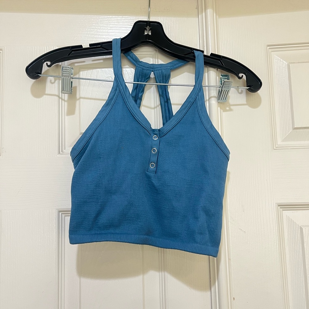 Free People Movement Free Throw Henley cropped Top teal blue Disco size medium